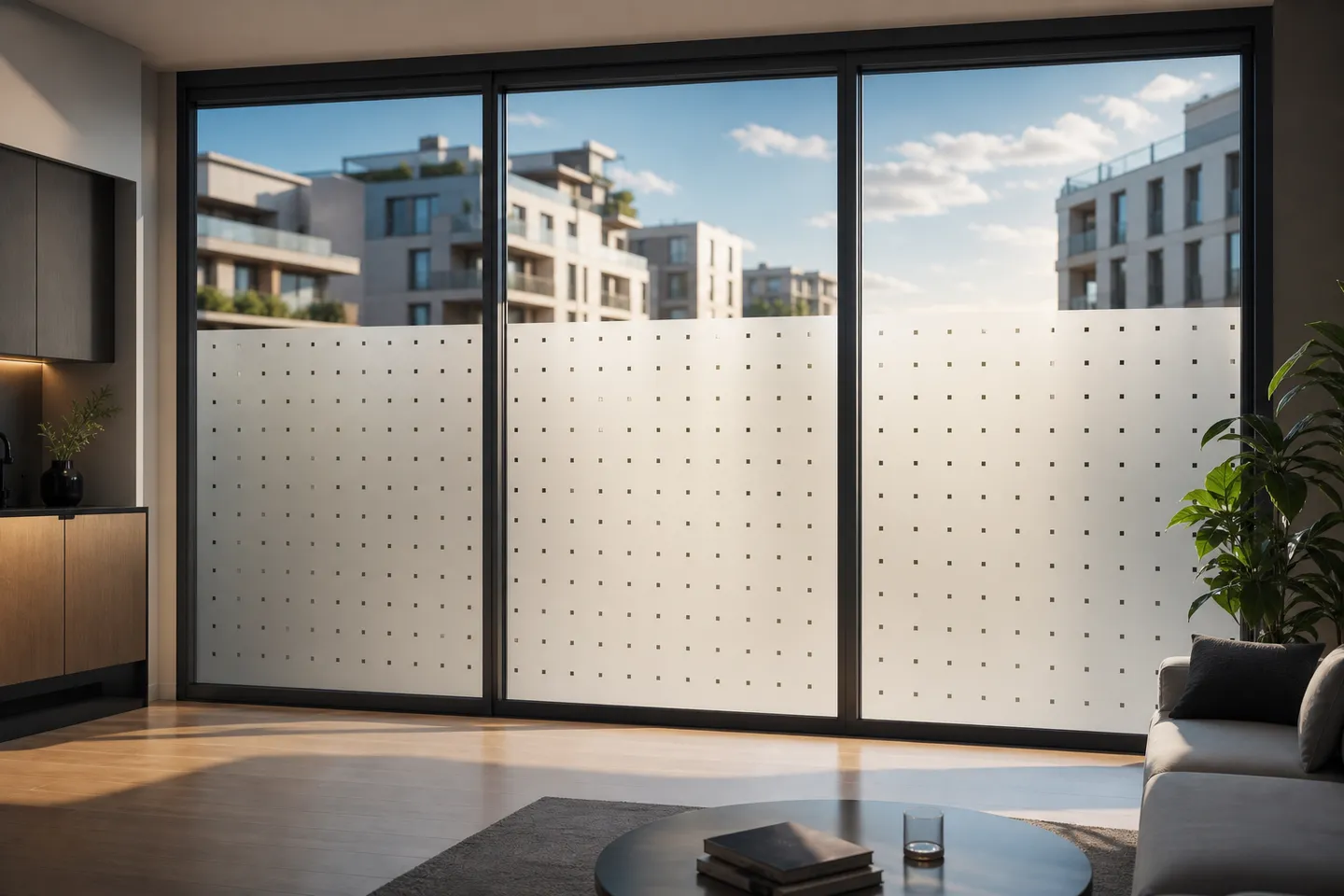 Film Dépoli à Carrés Transparents pour Vitrage Intérieur