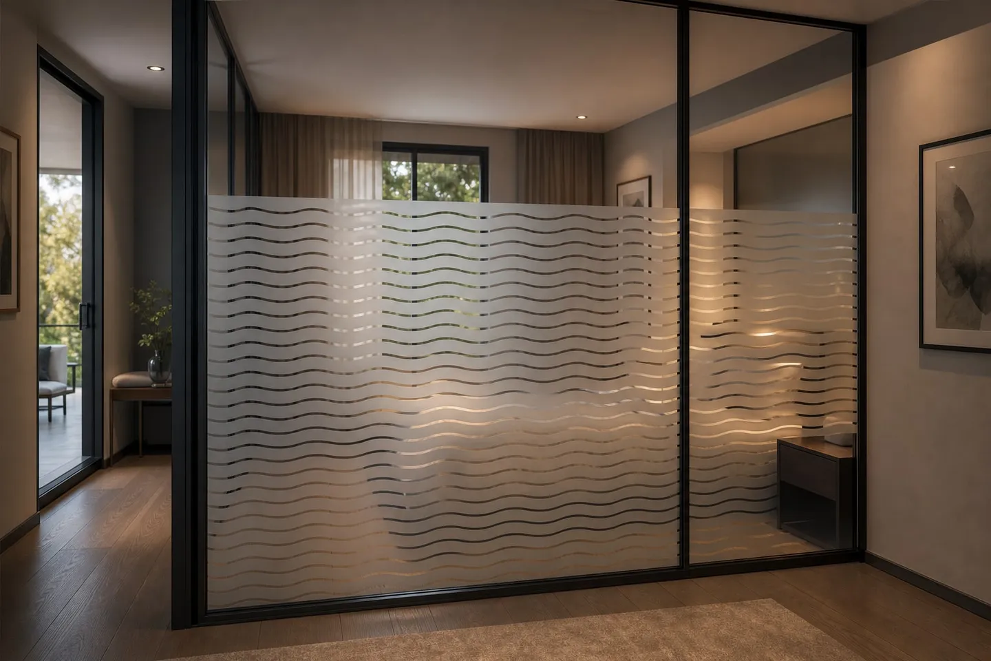 Film Décoratif Motif Vagues Occultant pour Vitrage Intérieur