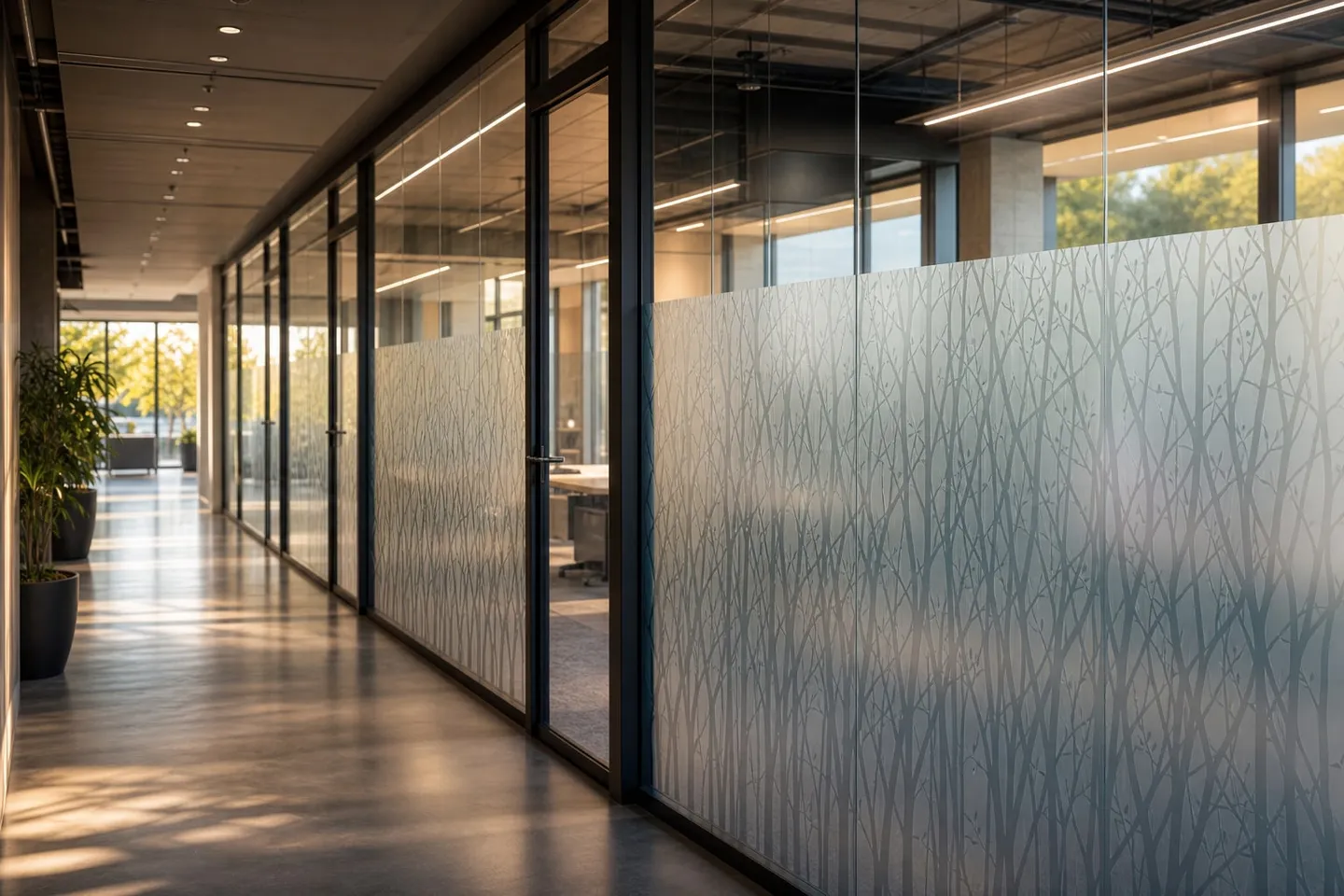 Film Décoratif Motif Arbres Transparents pour Vitrage Intérieur