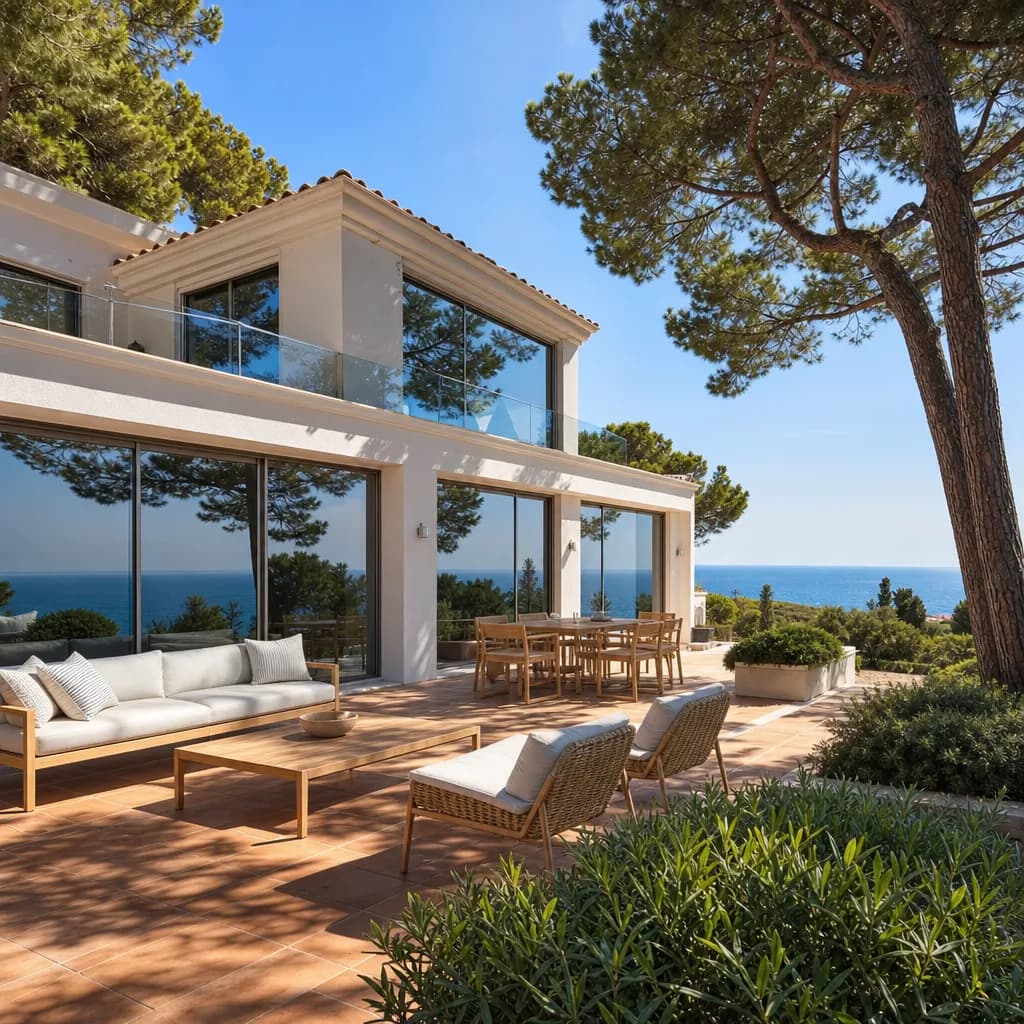 Maison du Sud face aux pins, protégée du soleil
