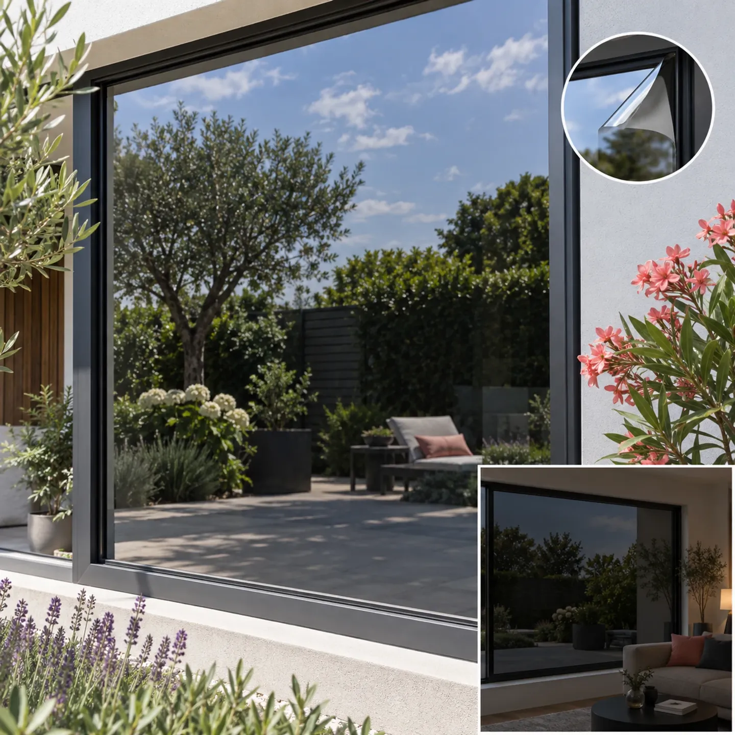 Film miroir sans tain renforcé pour intérieur installé, rendu d'ensemble