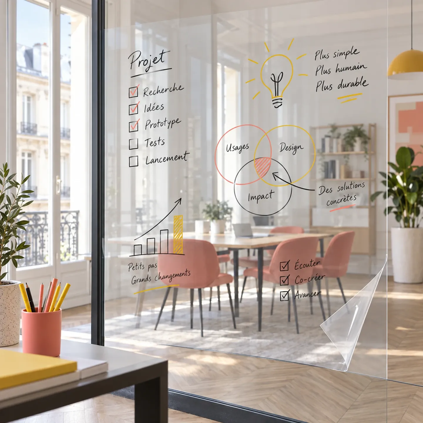 Film transparent effaçable à sec pour vitre