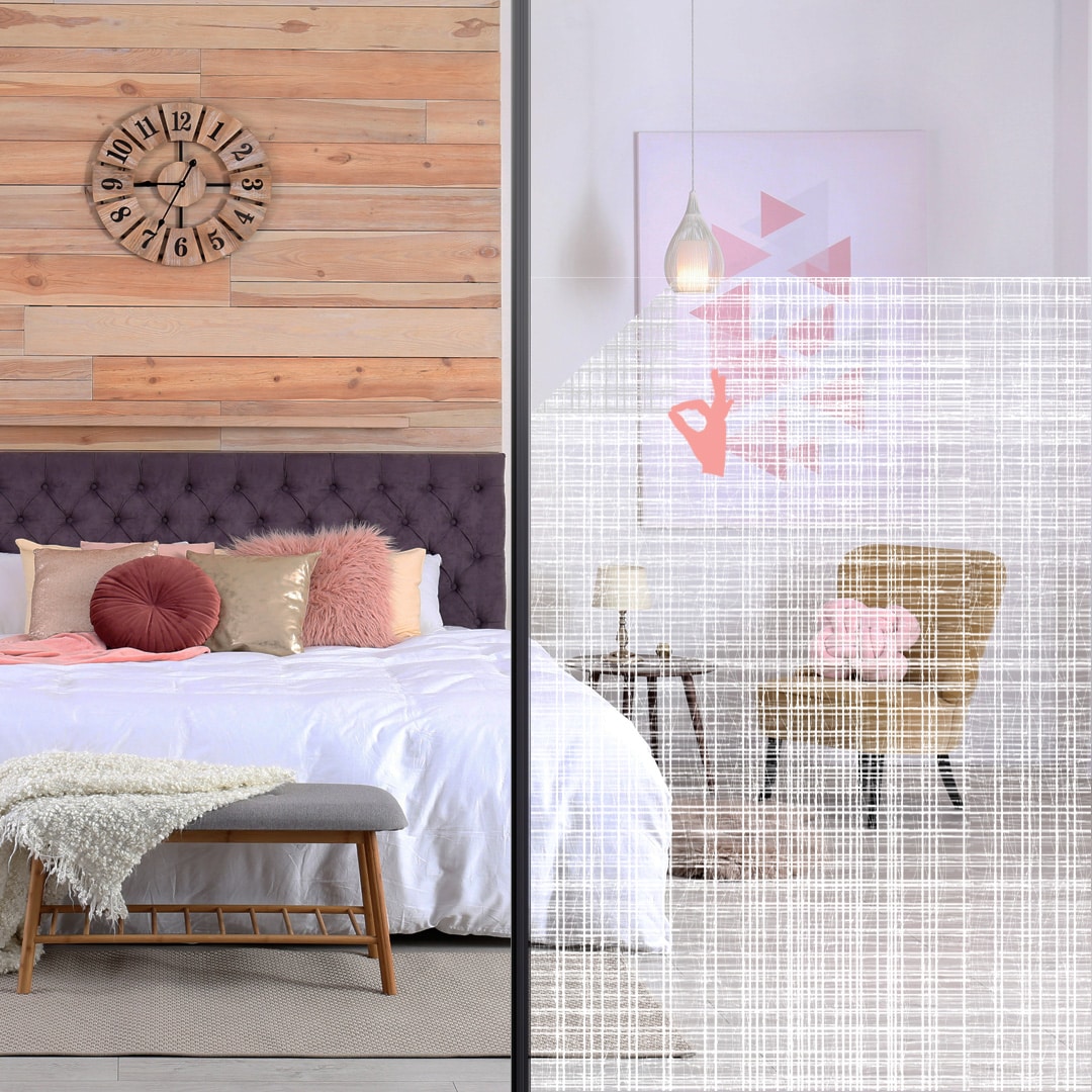 Film adhésif décoratif pour vitrage motif tissu lin blanc