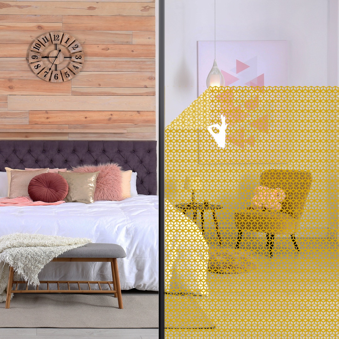 Film adhésif décoratif pour vitrage tressage géométrique doré