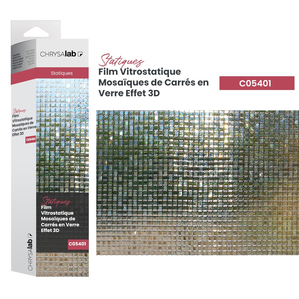 Film vitrostatique mosaïques de carrés en verre effet 3D