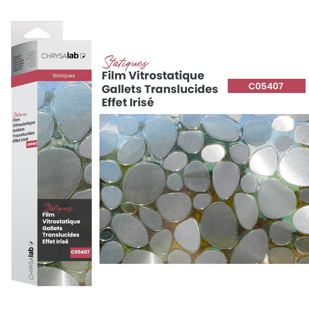 Film vitrostatique galets translucides effet irisé