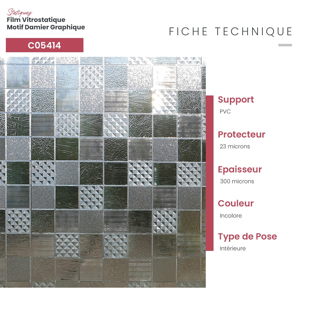 Film vitrostatique motif damier graphique