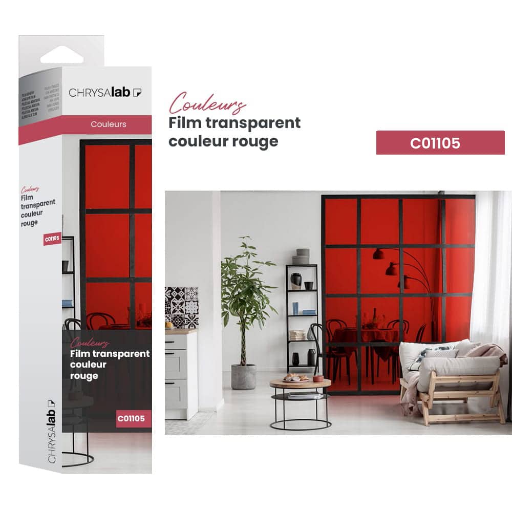 Film adhésif pour vitrage transparent couleur Rouge