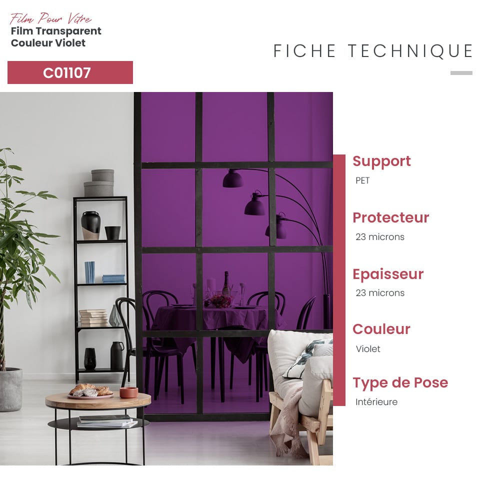 Film adhésif pour vitrage transparent couleur violet