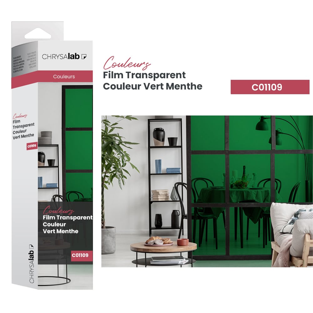 Film adhésif pour vitrage transparent couleur vert menthe