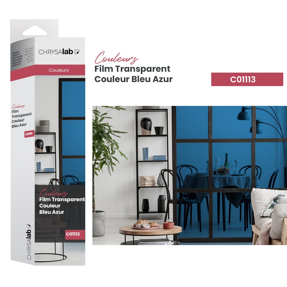 Film adhésif pour vitrage transparent couleur bleu azur
