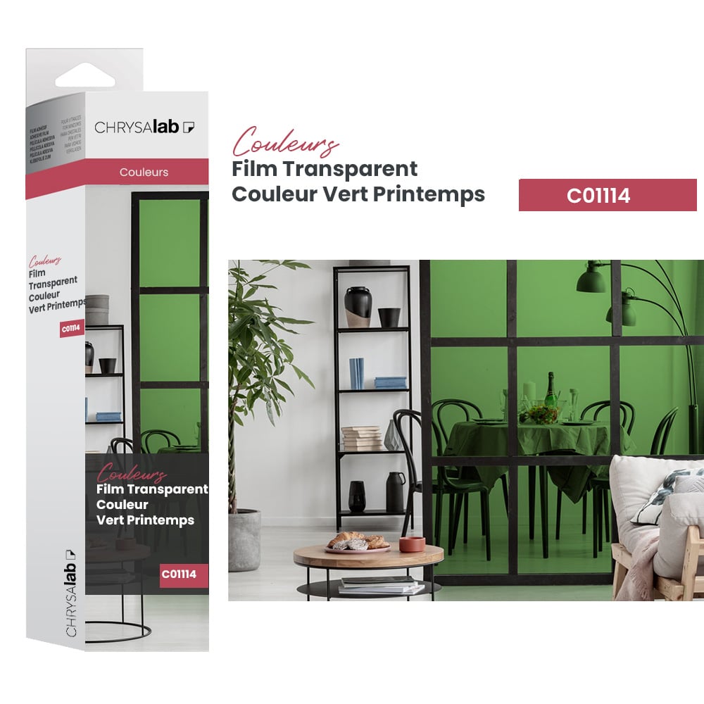 Film adhésif pour vitrage transparent couleur vert printemps