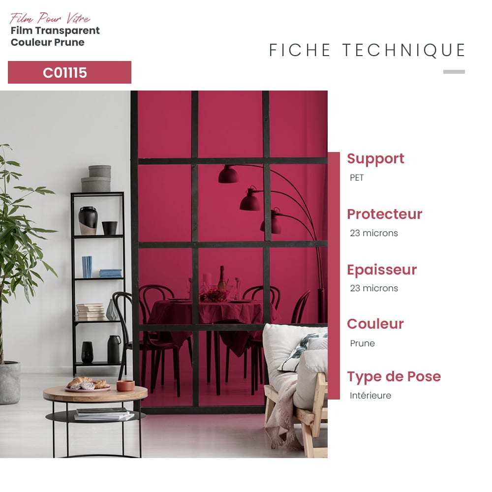 Film adhésif pour vitrage transparent couleur prune