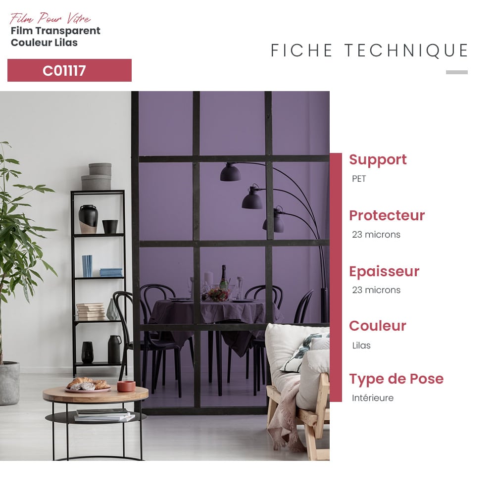 Film adhésif pour vitrage transparent couleur lilas
