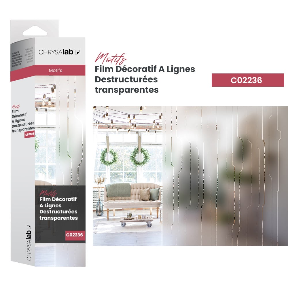 Film décoratif dépoli à lignes déstructurées transparentes