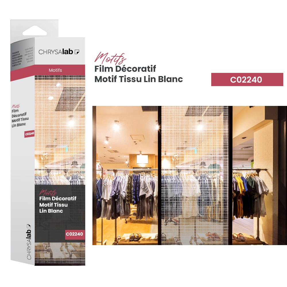 Film adhésif décoratif pour vitrage motif tissu lin blanc