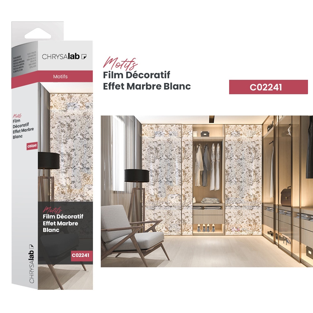 Film adhésif décoratif pour vitrage effet marbre blanc