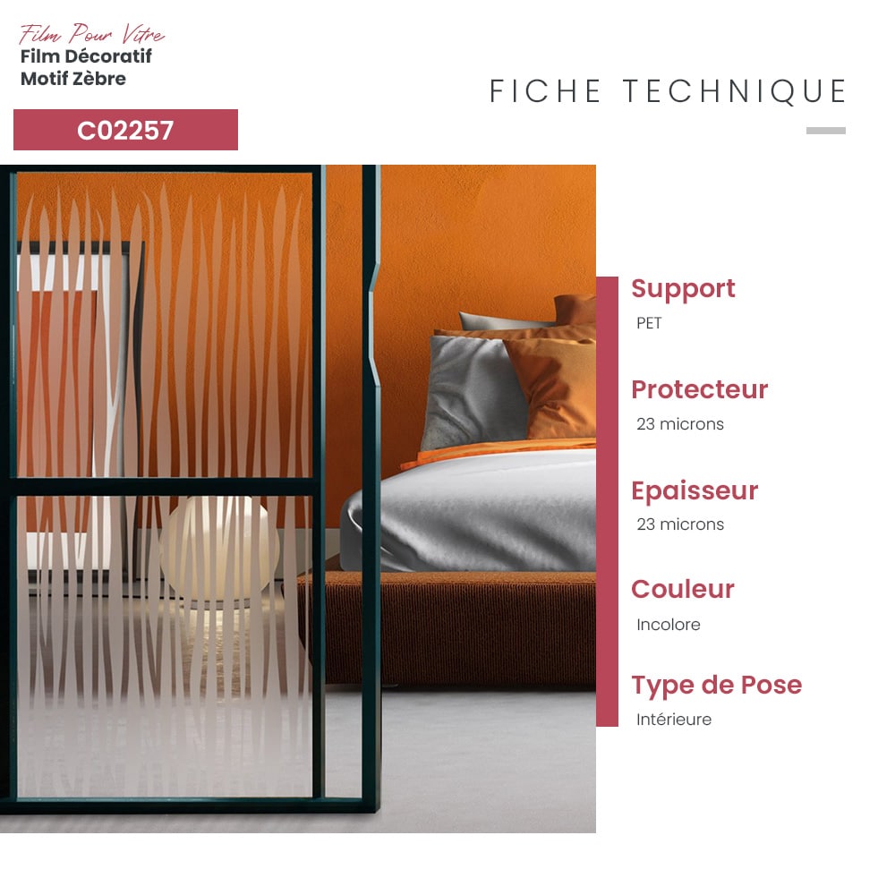 Film adhésif décoratif pour vitrage motif zèbre