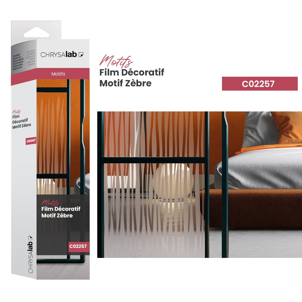 Film adhésif décoratif pour vitrage motif zèbre
