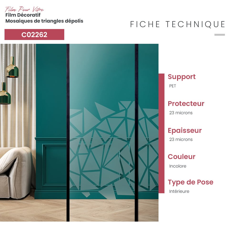Film adhésif décoratif mosaïque de triangles dépolis