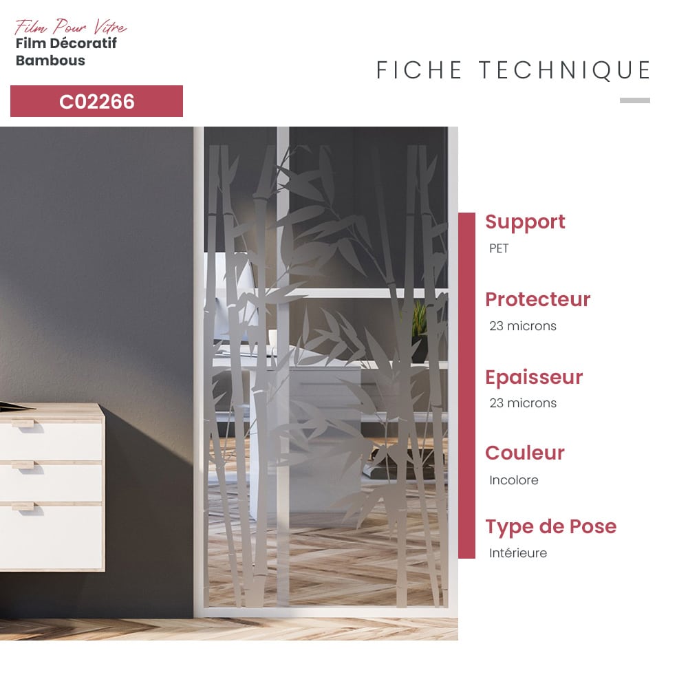 Film adhésif décoratif pour vitrage bambous