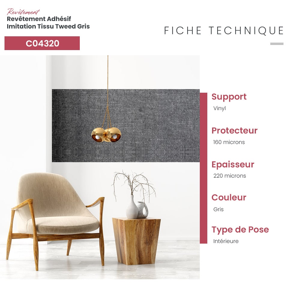 Revêtement adhésif imitation tissu tweed gris