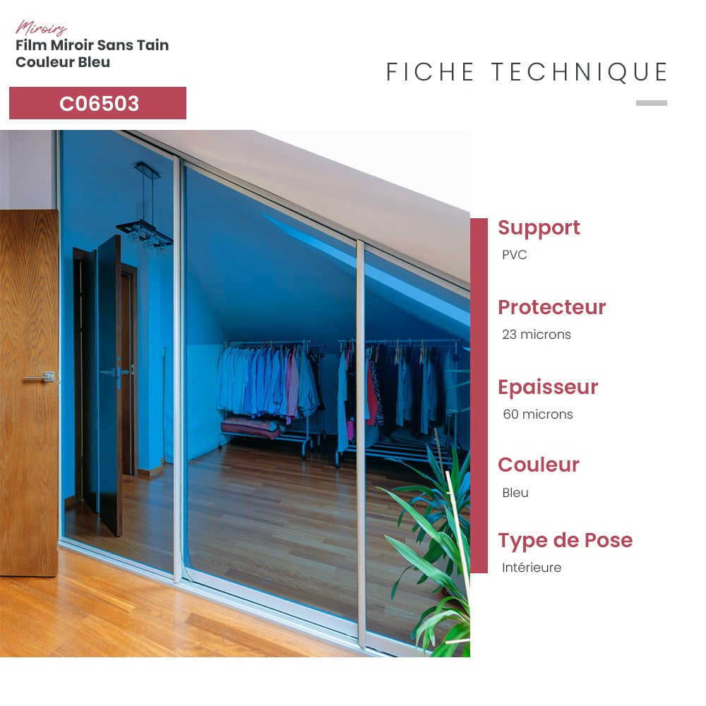 Film adhésif miroir sans tain couleur bleu