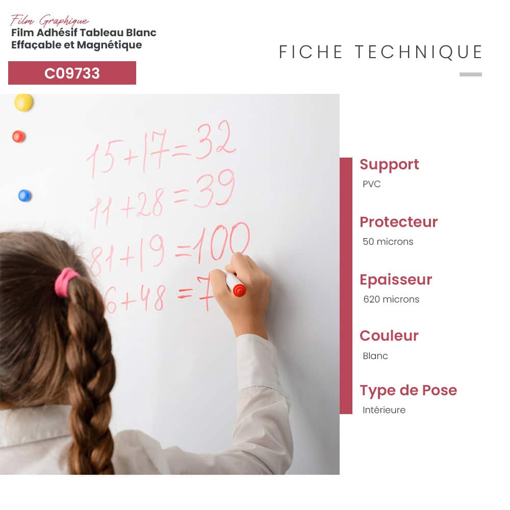 Film adhésif tableau blanc effaçable et magnétique
