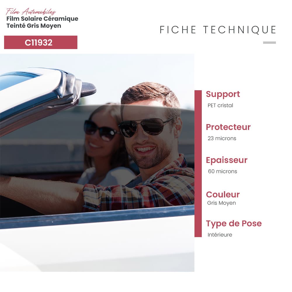 Film solaire haute performance pour voiture teinté gris moyen